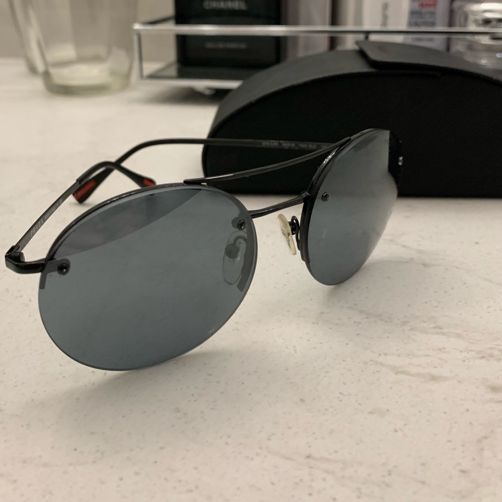 Round Black Prada Metal Sunglasses